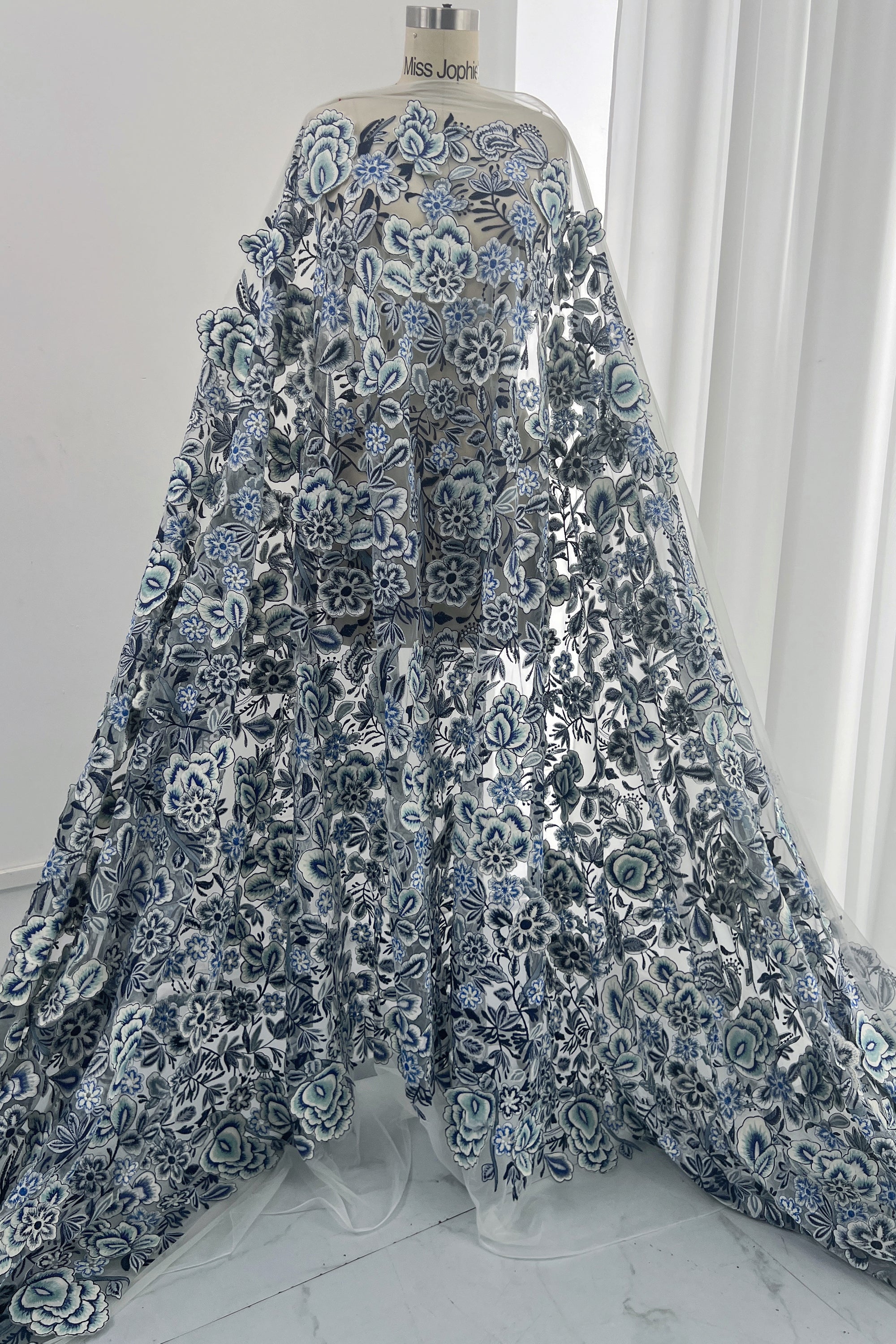blue floral dress fabric Long Dress Avril