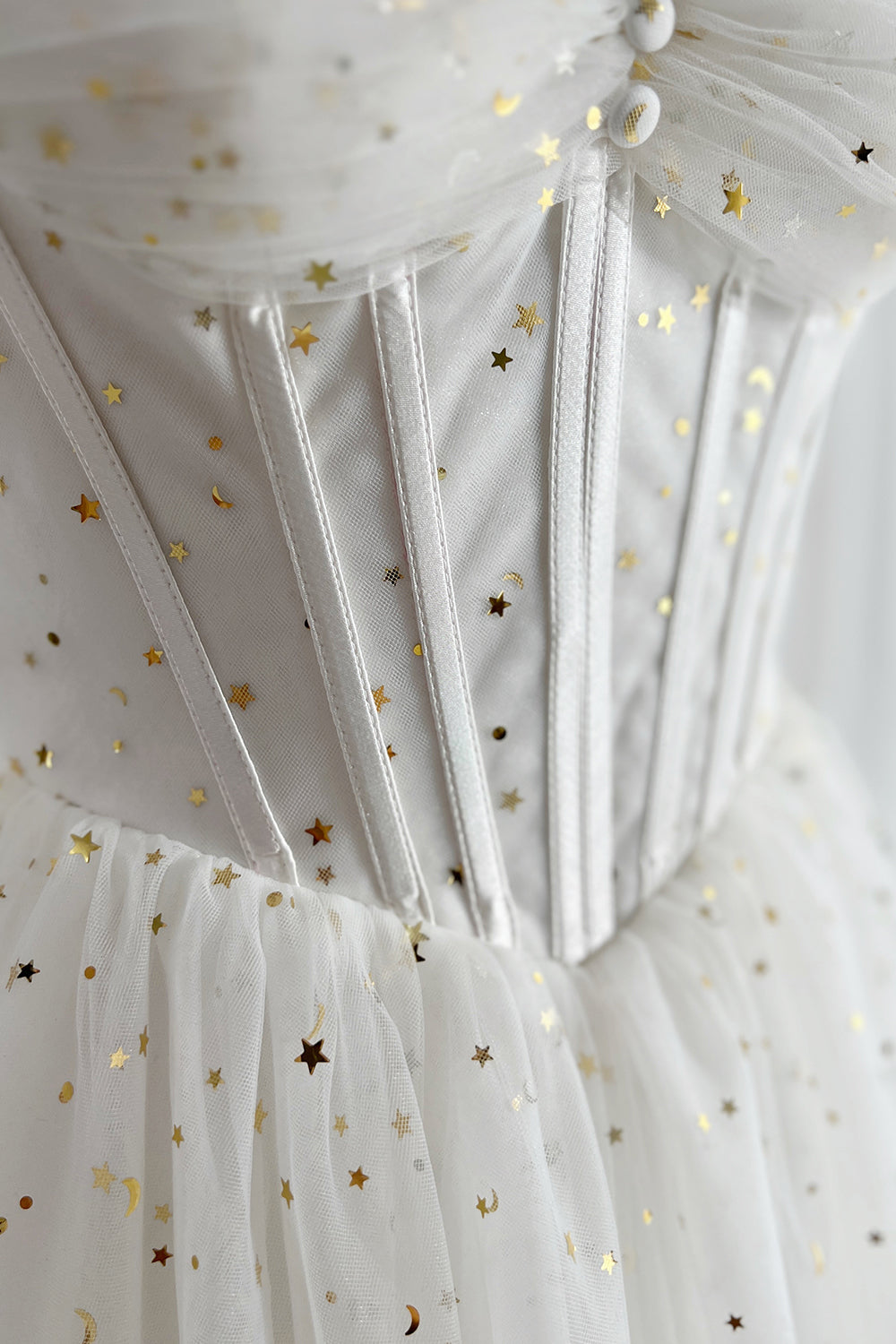 White Tulle with Gold Star and Moon Fabric White Tulle with Gold Star and Moon Fabric