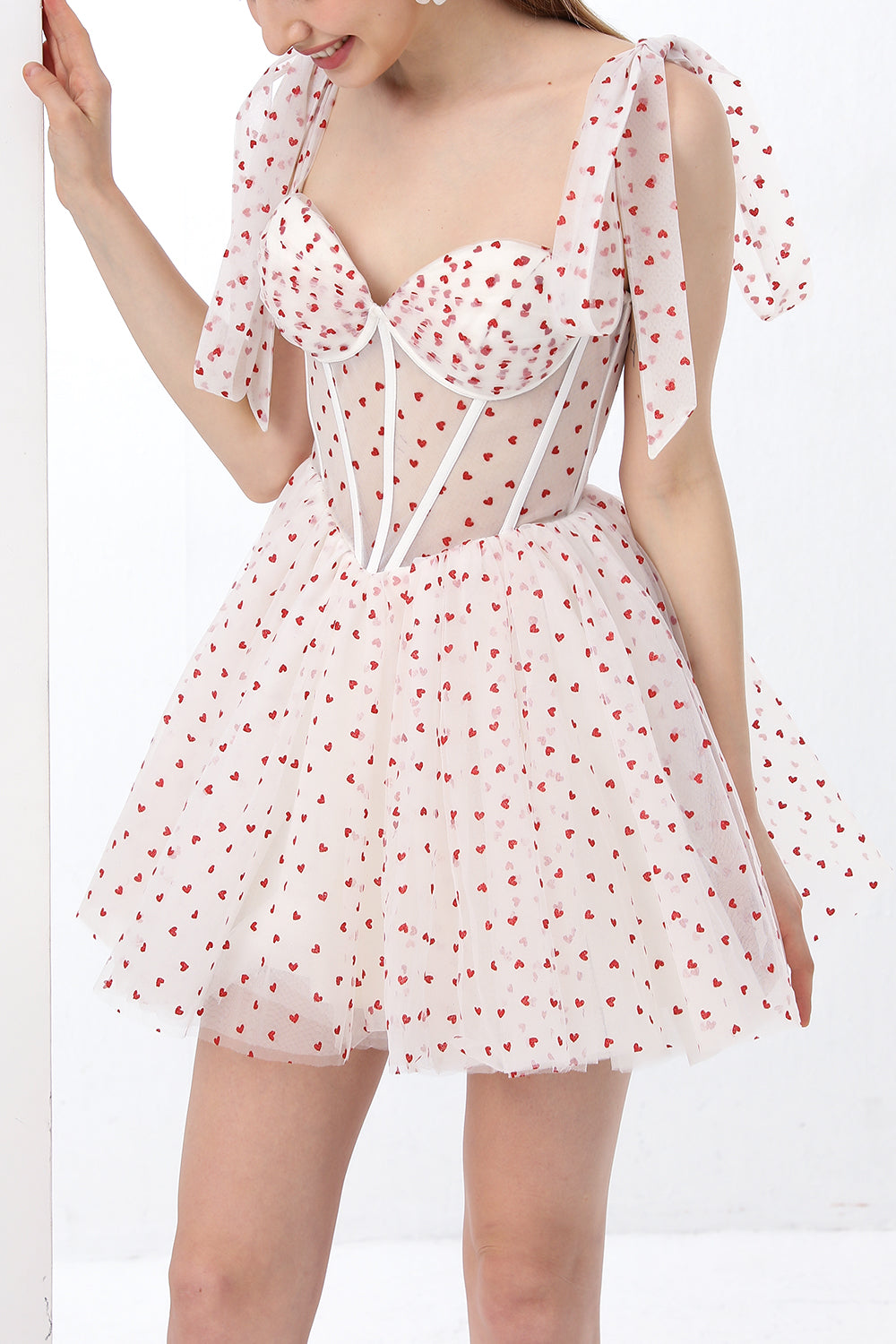 MissJophiel Sweetheart Tulle Mini Formal Dress with Removable Straps Ivory/Red / Above Knee / US10 MissJophiel Sweetheart Tulle Mini Formal Dress with Removable Straps Ivory/Red / Above Knee / US10
