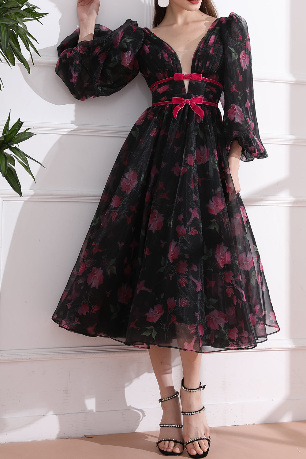 v neck organza dress Women's Evander Straight V-Neck Organza Floor Length Dress XS/S/M/L/XL/Customize Black MEAN BLVD Black / Customize