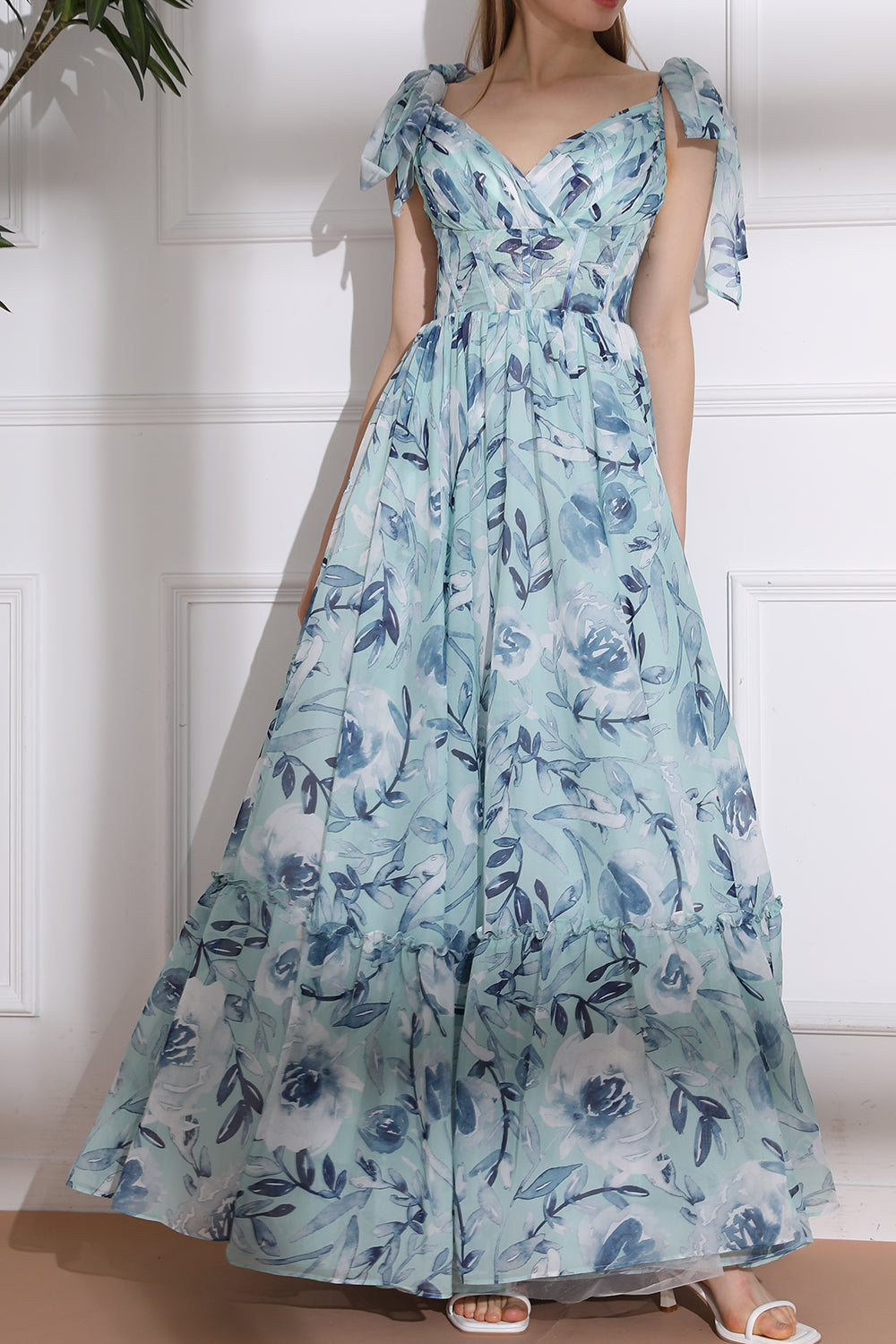 MissJophiel Spaghetti Straps Corset Floral Chiffon Tiered Dress Green Floral Print / Floor Length / Custom Size/ Plus Size MissJophiel Spaghetti Straps Corset Floral Chiffon Tiered Dress Green Floral Print / Floor Length / Custom Size/ Plus Size