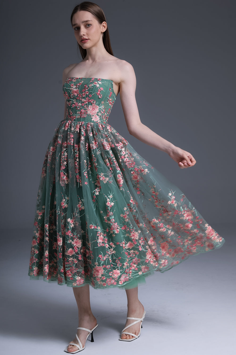 MissJophiel Strapless Embroidery Floral Corset Midi Dress Sage Blush Floral / Floor Length / US4 MissJophiel Strapless Embroidery Floral Corset Midi Dress Sage Blush Floral / Floor Length / US4