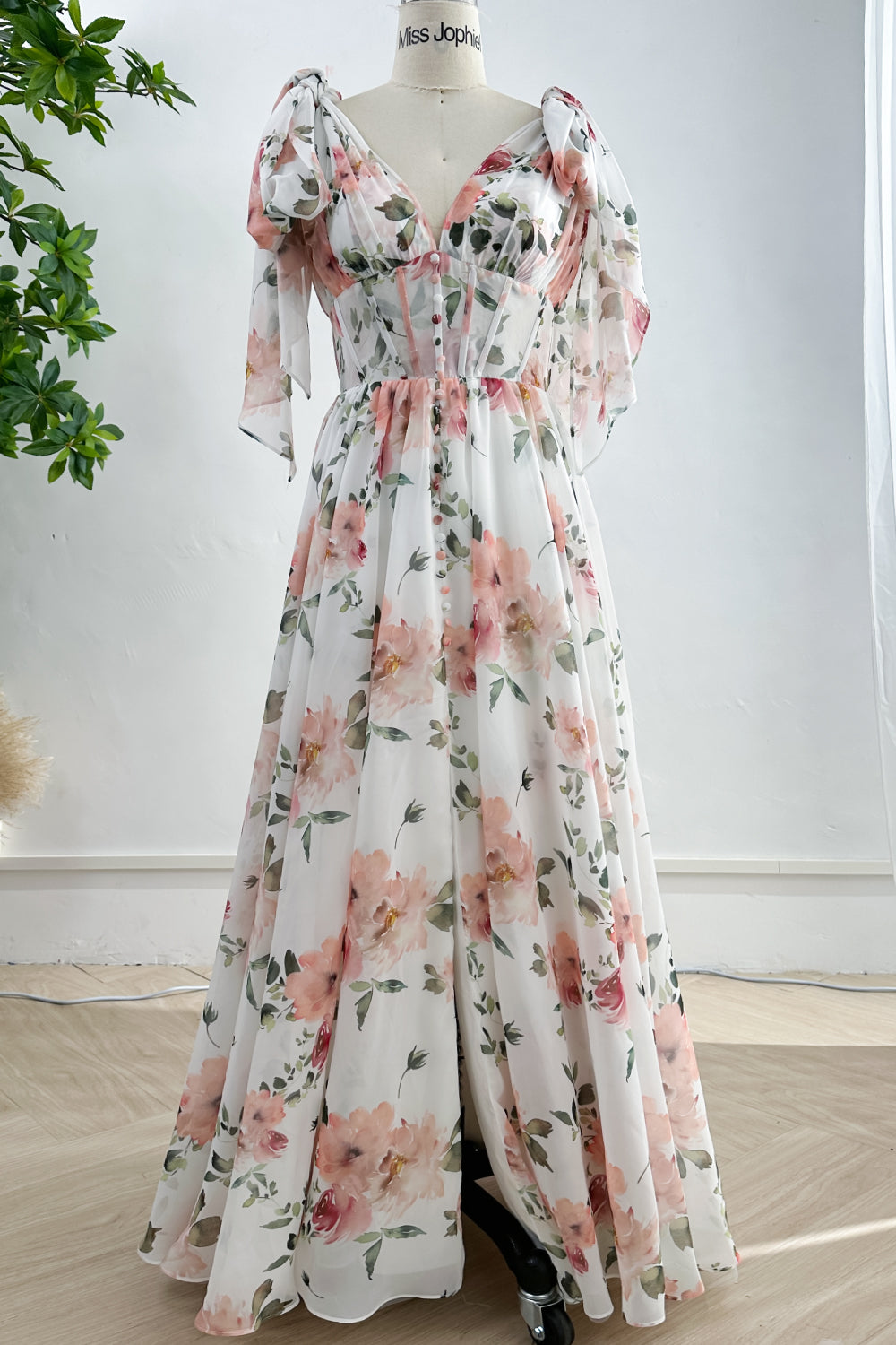 MissJophiel Infinity Corset V Neck Floral Print Chiffon Dress with Slit Other / Floor Length / US16 MissJophiel Infinity Corset V Neck Floral Print Chiffon Dress with Slit Other / Floor Length / US16