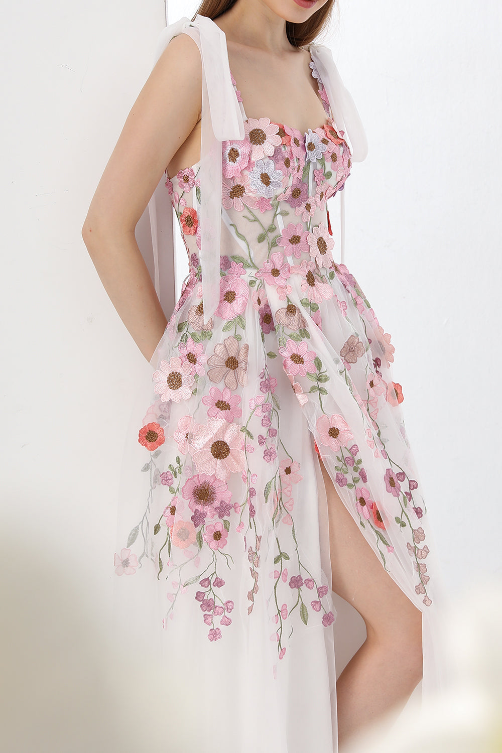 MissJophiel Applique Floral Corset Ivory Pink Dress with Removable Tie Straps Other / Floor Length / US16 MissJophiel Applique Floral Corset Ivory Pink Dress with Removable Tie Straps Other / Floor Length / US16