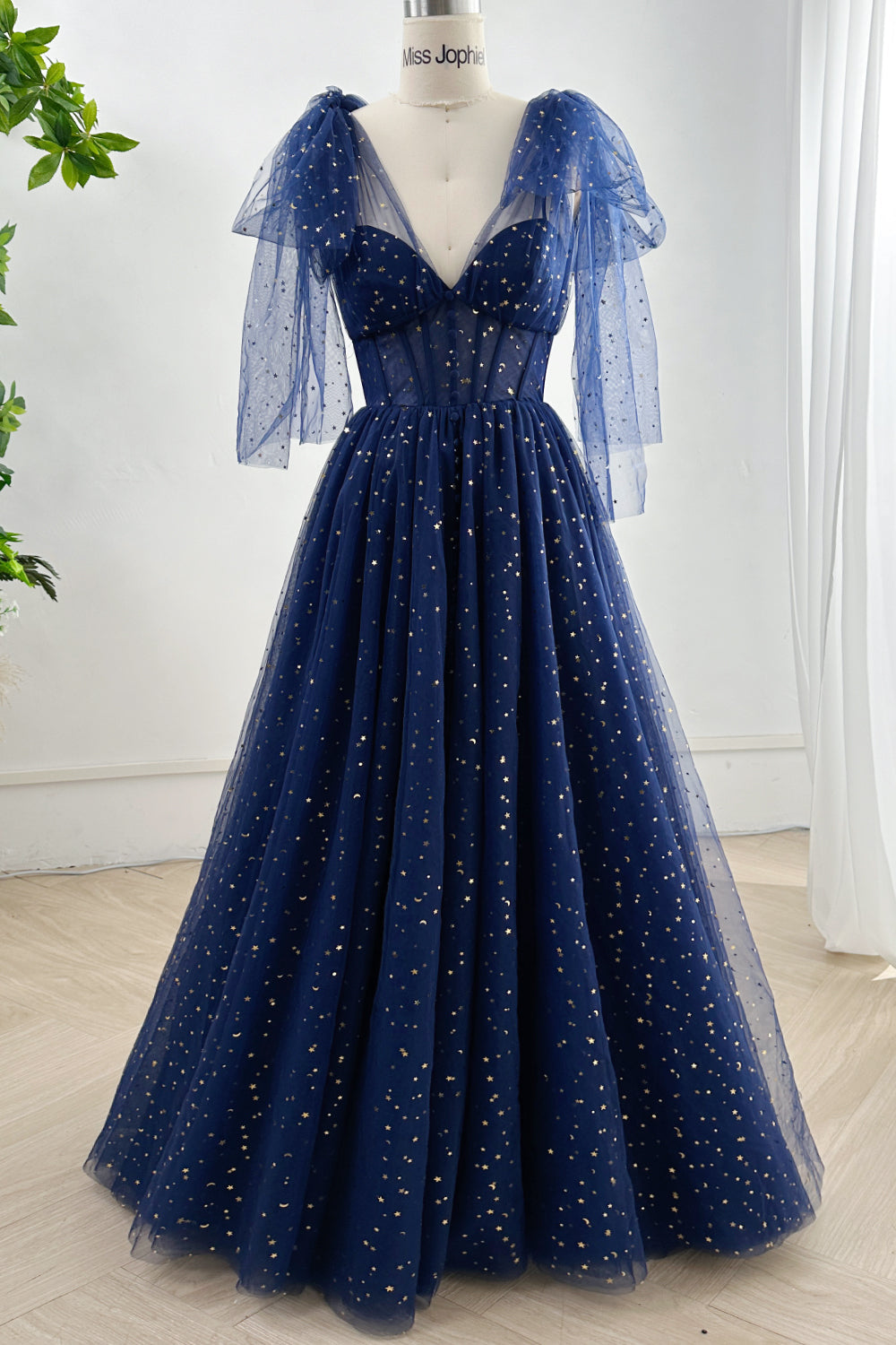Tulle Star Evening Gown Constellation Style Tulle Navy Starry Prom Dress Tulle Star Evening Gown Constellation Style Tulle Navy Starry Prom Dress