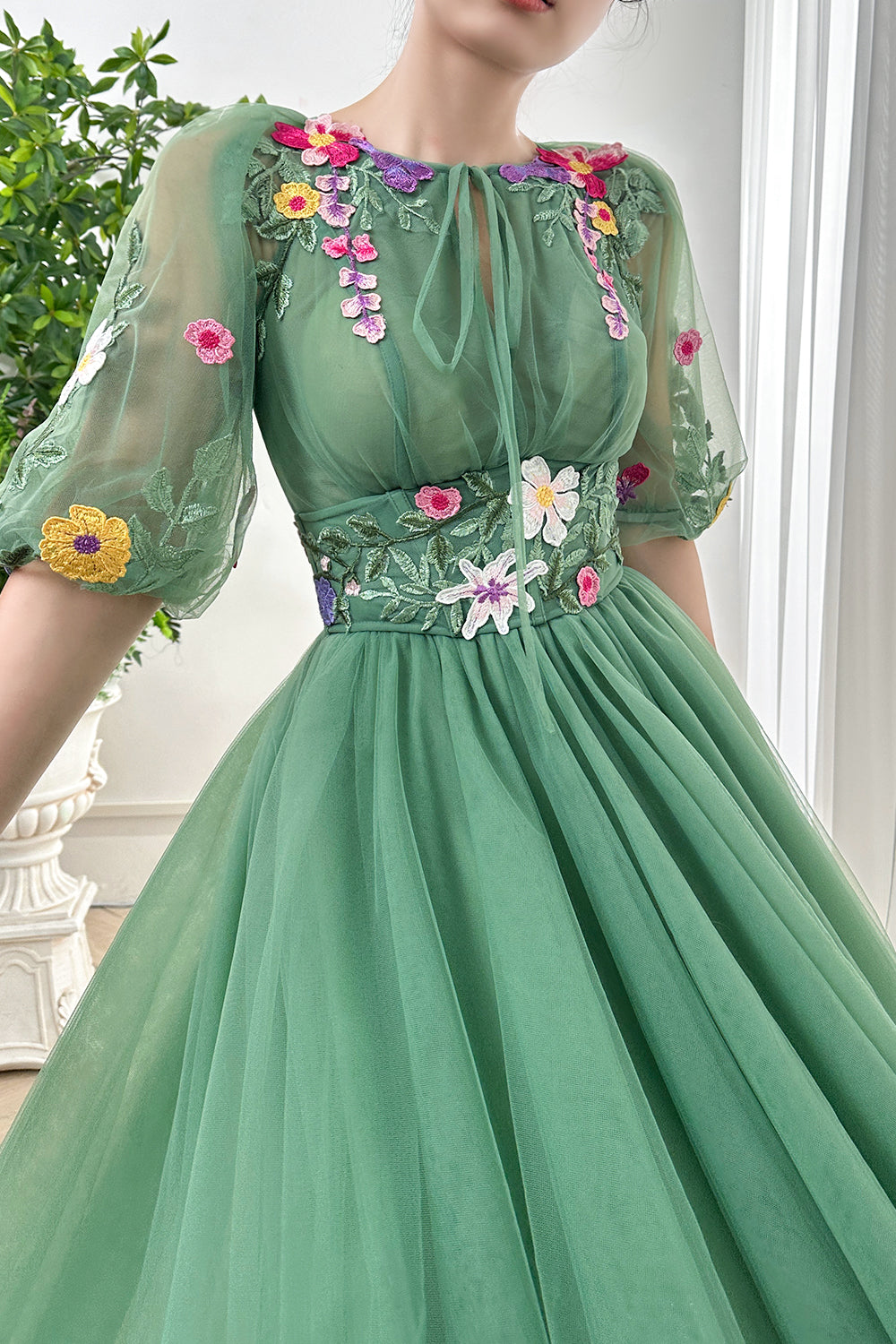 MissJophiel Half Sleeves O Neck Floral Embroidery Midi Dress Other / Tea Length / Custom Size / Plus Size MissJophiel Half Sleeves O Neck Floral Embroidery Midi Dress Other / Tea Length / Custom Size / Plus Size