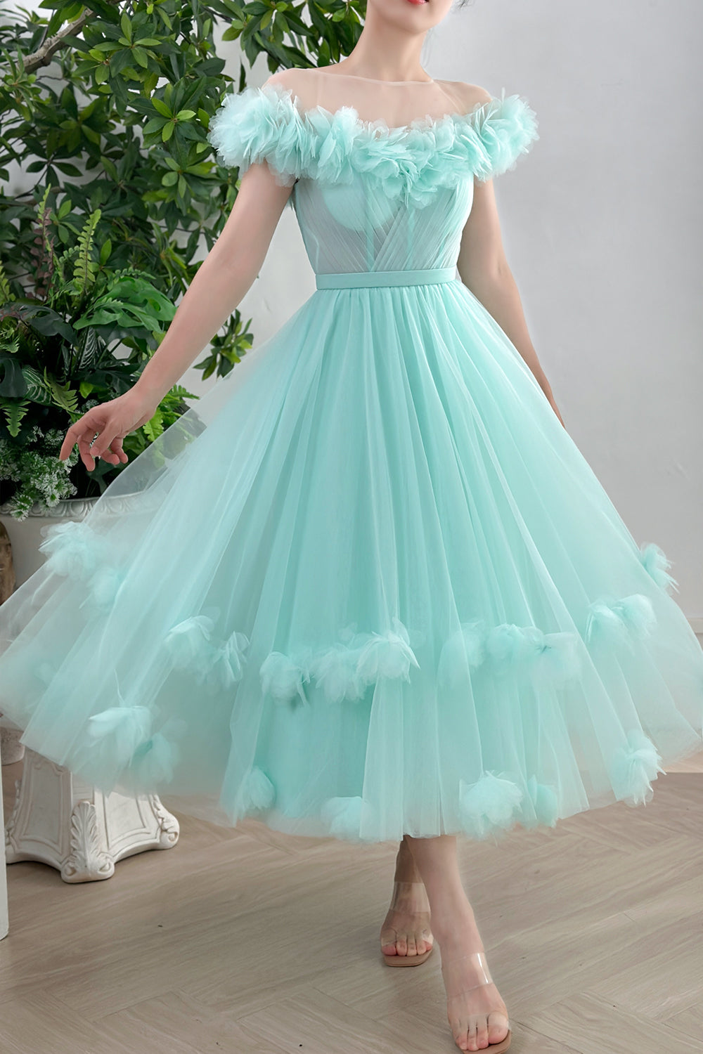 New turquoise sale pleated ruffle dress by Pr