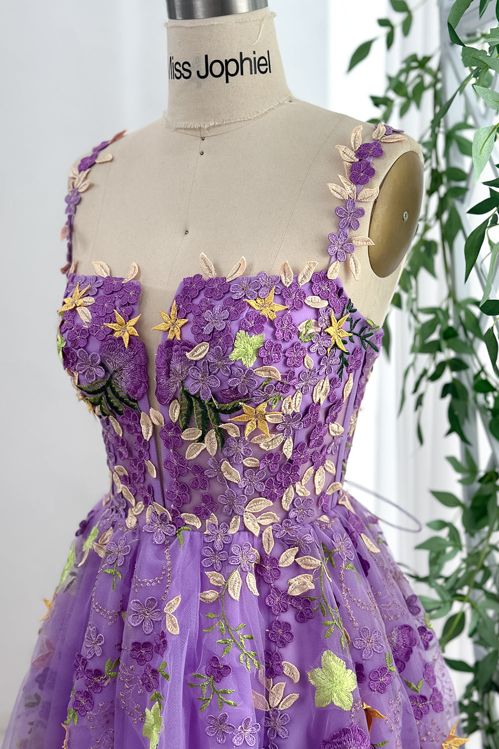 MissJophiel Corset Tirantes Floral Applique Lavender Long Vestido