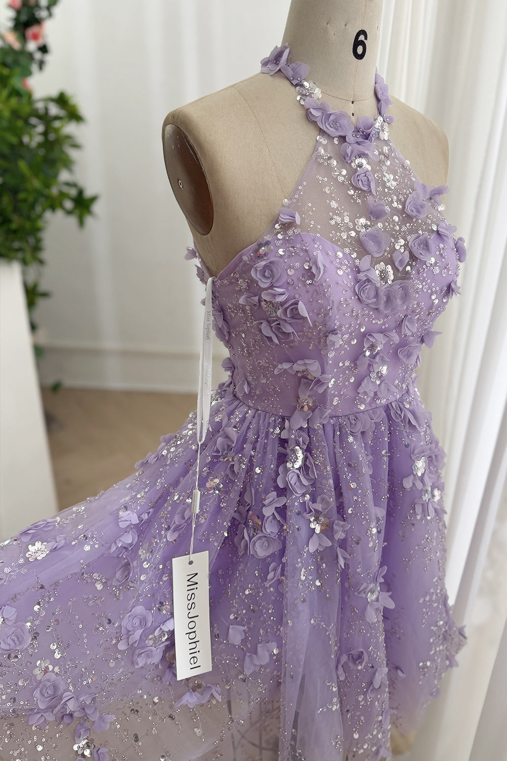Halter Corset 3D Floral Beaded Mini Dress