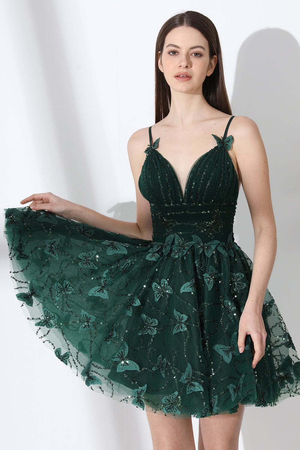 MissJophiel Spaghetti Straps V Neck Corset Butterfly Beaded Mini Dress Dark Green / Floor Length / US6 MissJophiel Spaghetti Straps V Neck Corset Butterfly Beaded Mini Dress Dark Green / Floor Length / US6