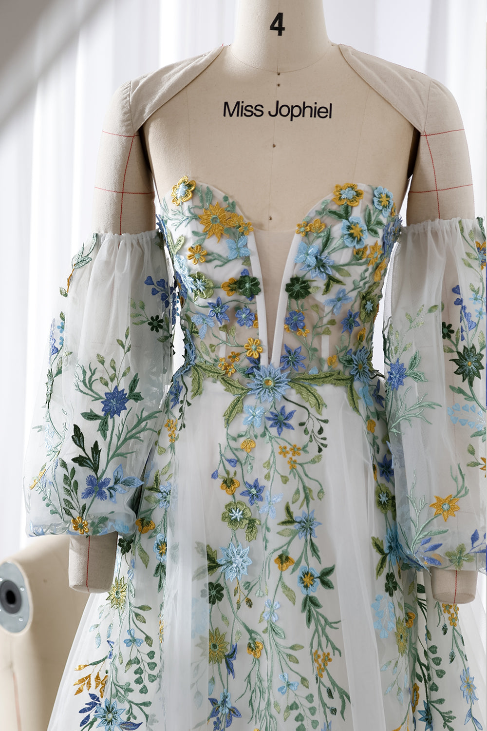 MissJophiel Corset Strapless Floral Embroidery Long Dress with Removable Sleeves