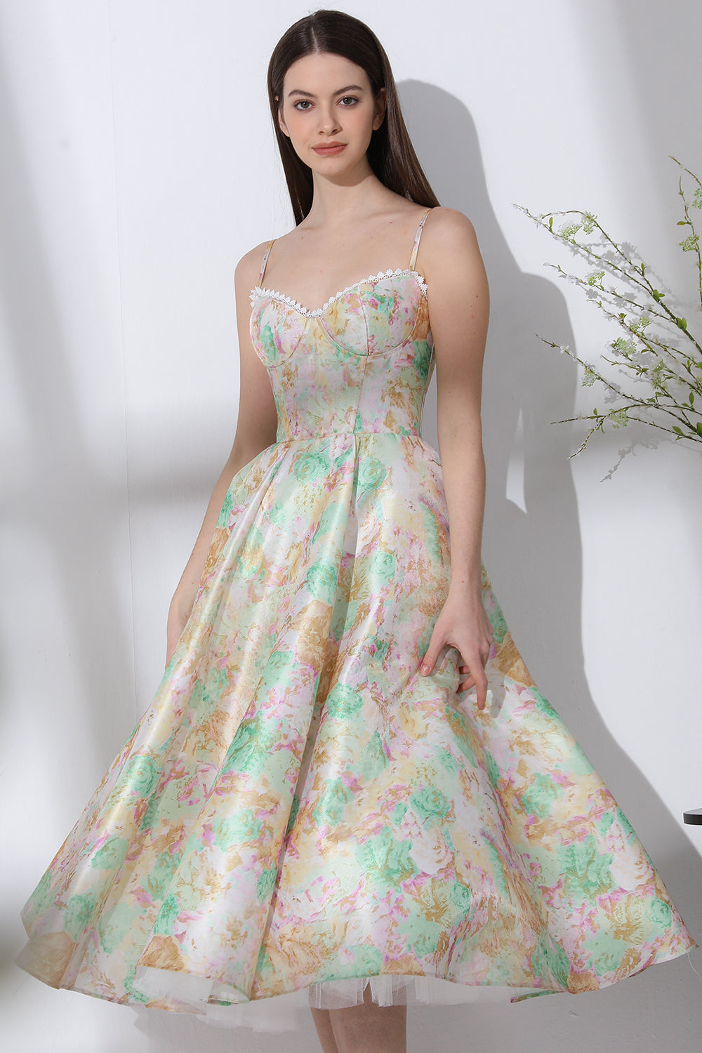 floral print satin midi dress Floral Warehouse Printed Satin Sleeveless Knot Front Asymmetric Hem Midi Dress