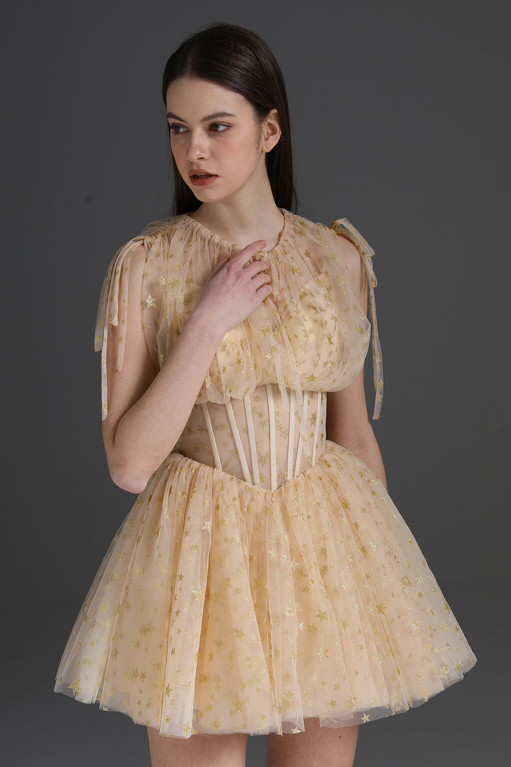 MissJophiel Corset Star Gold Champagne Tulle Mini Dress Champagne Gold / Floor Length / US10 MissJophiel Corset Star Gold Champagne Tulle Mini Dress Champagne Gold / Floor Length / US10