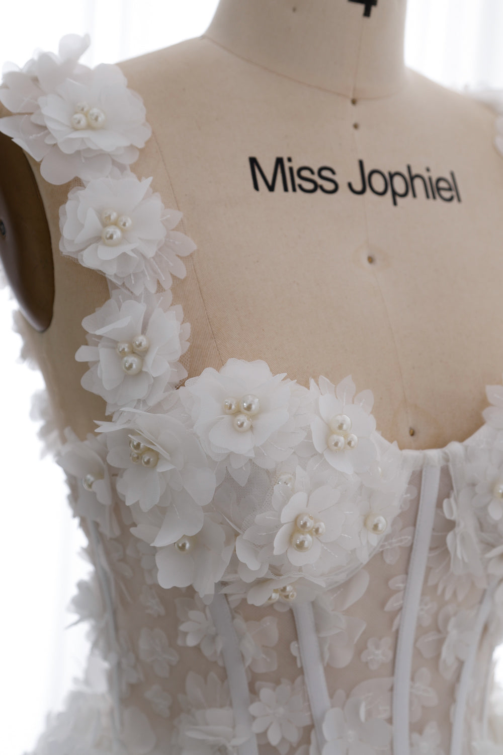 Corset 3D Floral Pearls Dress with Removable Straps