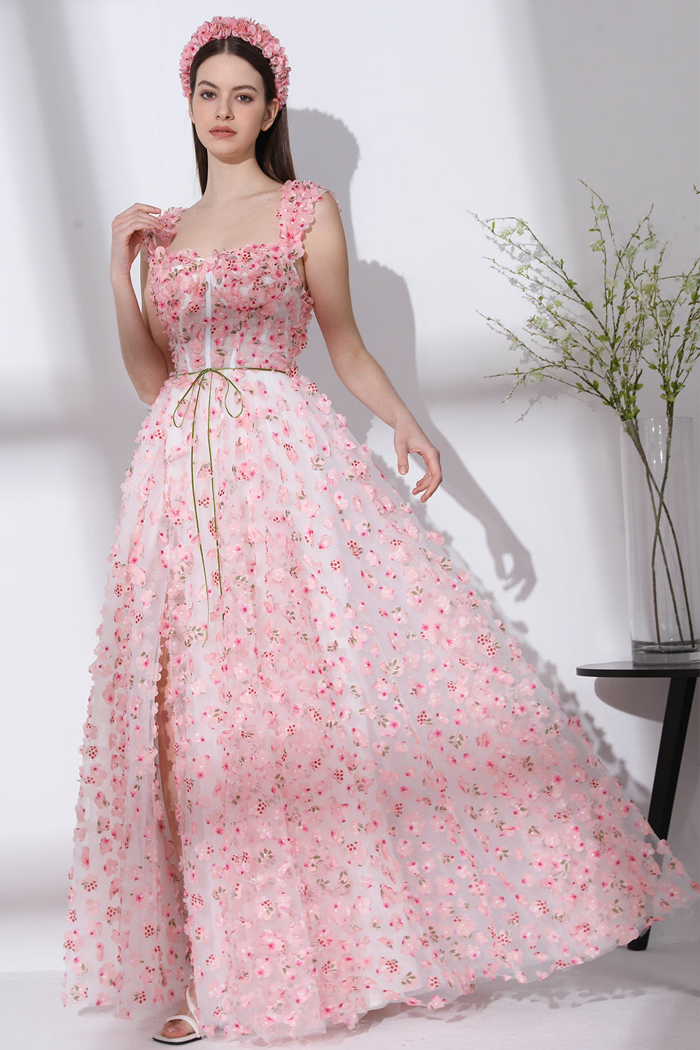 ivory and pink dress Pink Print Midi Ivory Casual Dress with Shoulder Ties Ivory Blush Floral / XLarge
