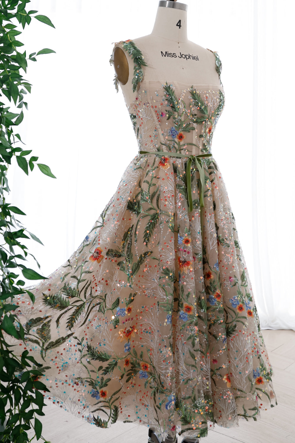 MissJophiel Straps Corset Floral Embroidery Beaded Midi Dress Other / Above Knee / US16 MissJophiel Straps Corset Floral Embroidery Beaded Midi Dress Other / Above Knee / US16