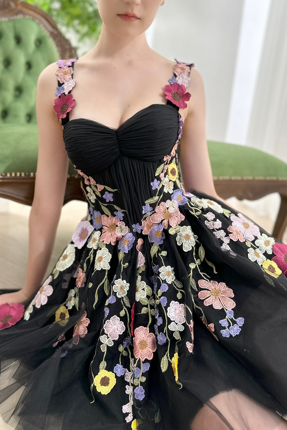 MissJophiel Straps Corset Floral Applique Mini Dress Ivory Floral / Tea Length / US16 MissJophiel Straps Corset Floral Applique Mini Dress Ivory Floral / Tea Length / US16