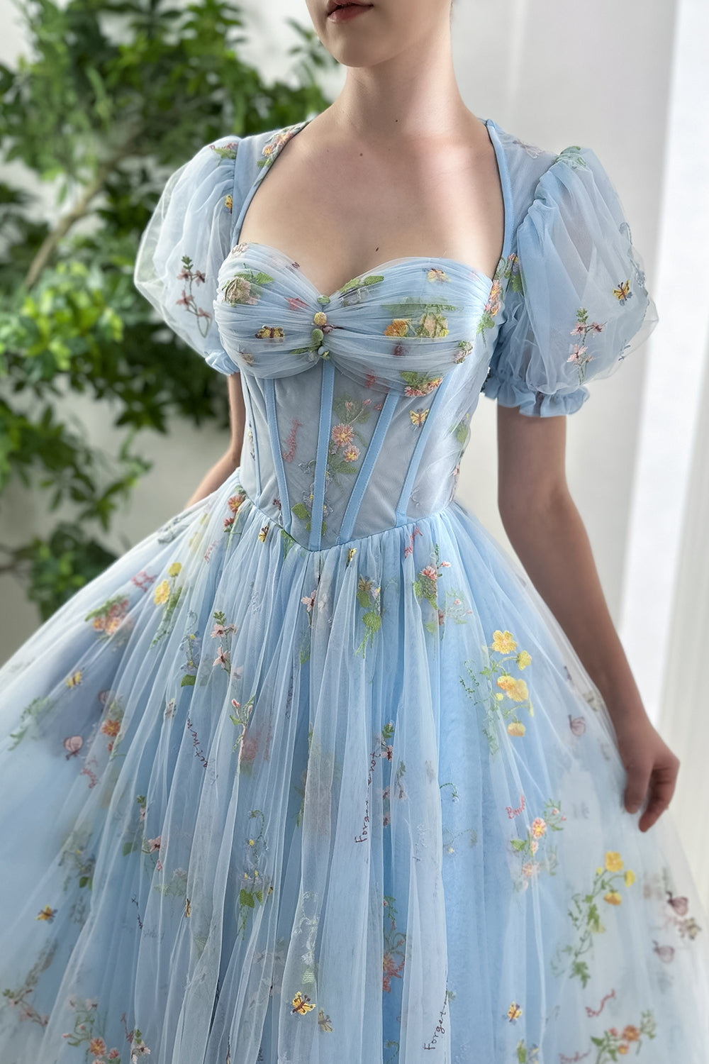 MissJophiel Short Sleeves Corset Floral Embroidery Midi Dress MissJophiel Short Sleeves Corset Floral Embroidery Midi Dress