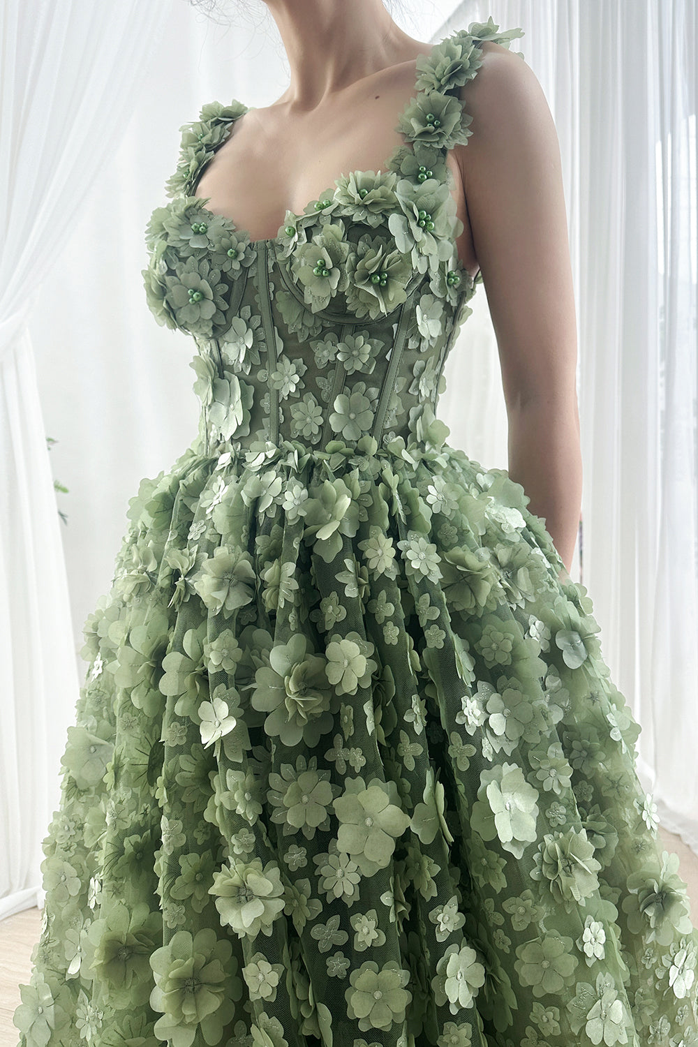 MissJophiel Corset 3D Floral Pearls Dress with Beaded & Removable Straps MissJophiel Corset 3D Floral Pearls Dress with Beaded & Removable Straps