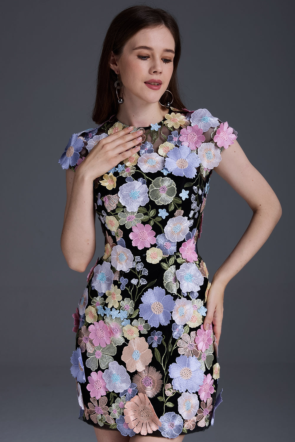 MissJophiel 3D Floral Applique Corset Sheath Mini Dress