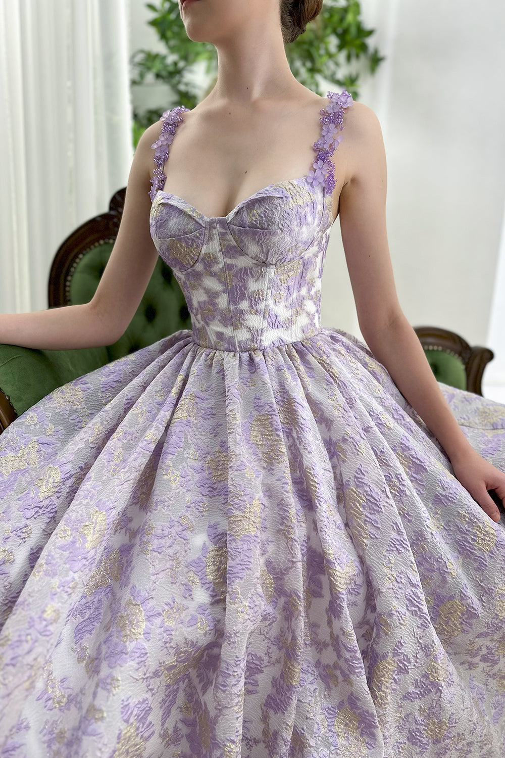 MissJophiel Corset Floral Satin Crystals Straps Lavender Dress MissJophiel Corset Floral Satin Crystals Straps Lavender Dress
