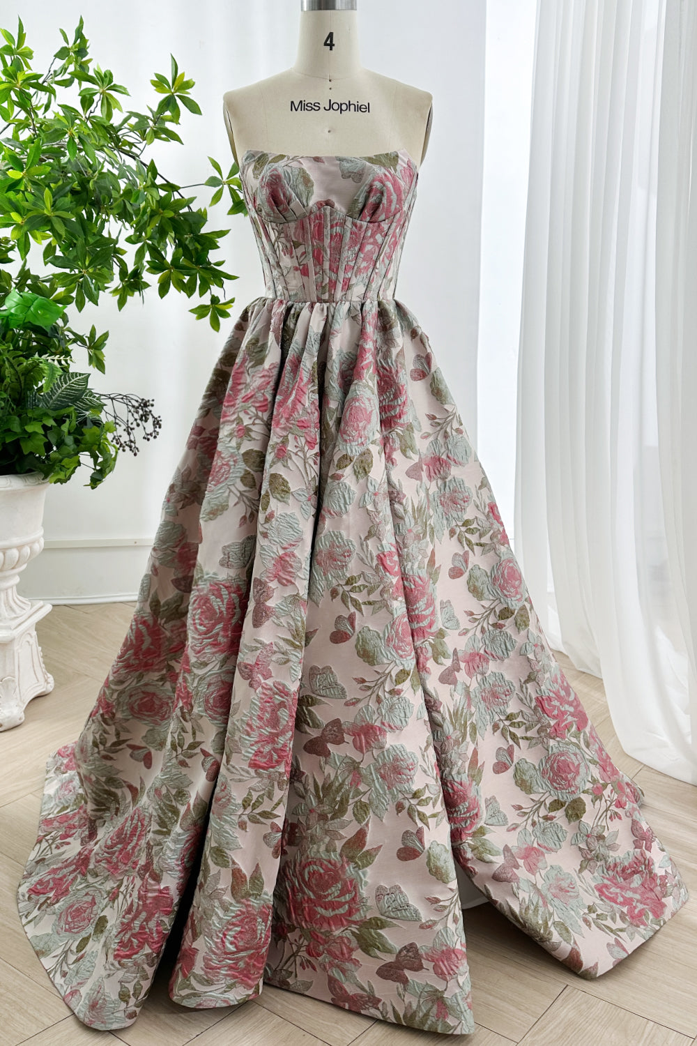MissJophiel Romantic Vintage Pink Blush Rose Floral Ball Gown with Corset Bodice Custom Color / Floor Length / US0