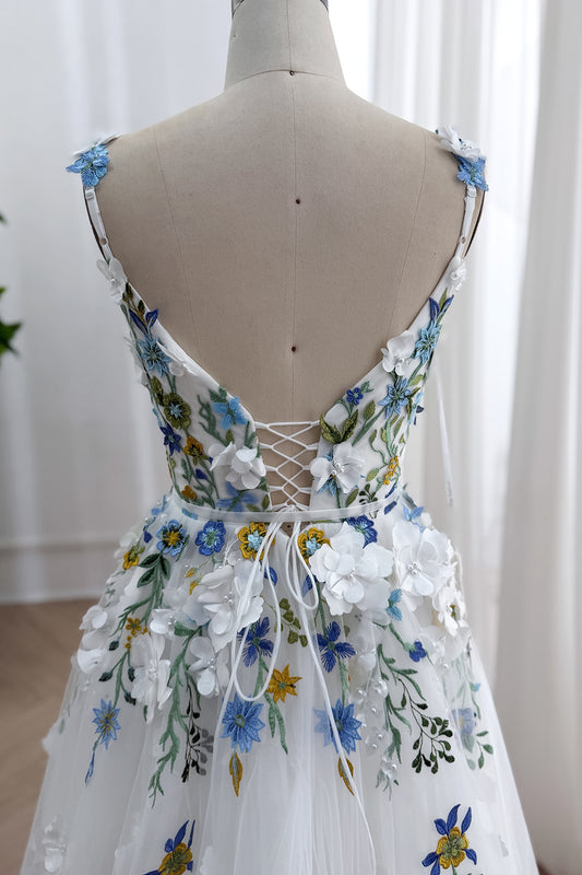 Refined rearview displaying adjustable crisscross fastening blooming ornamentation pastel foliage textures enhancing femininity