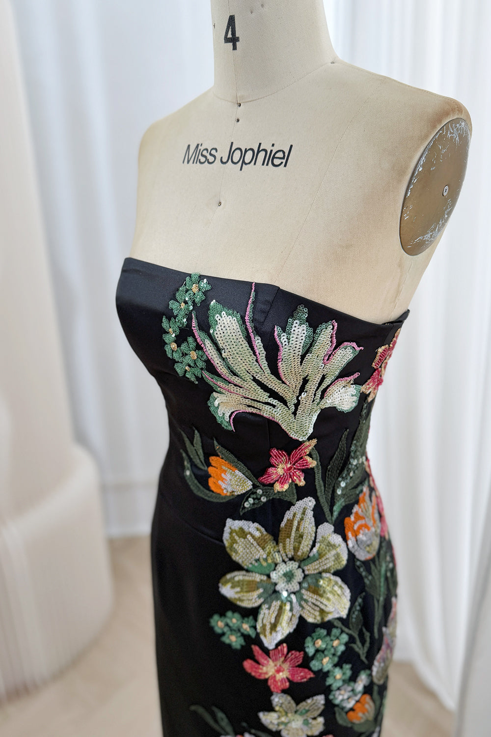 Black Floral Embroidered Maxi Dress with Detachable Corset Top