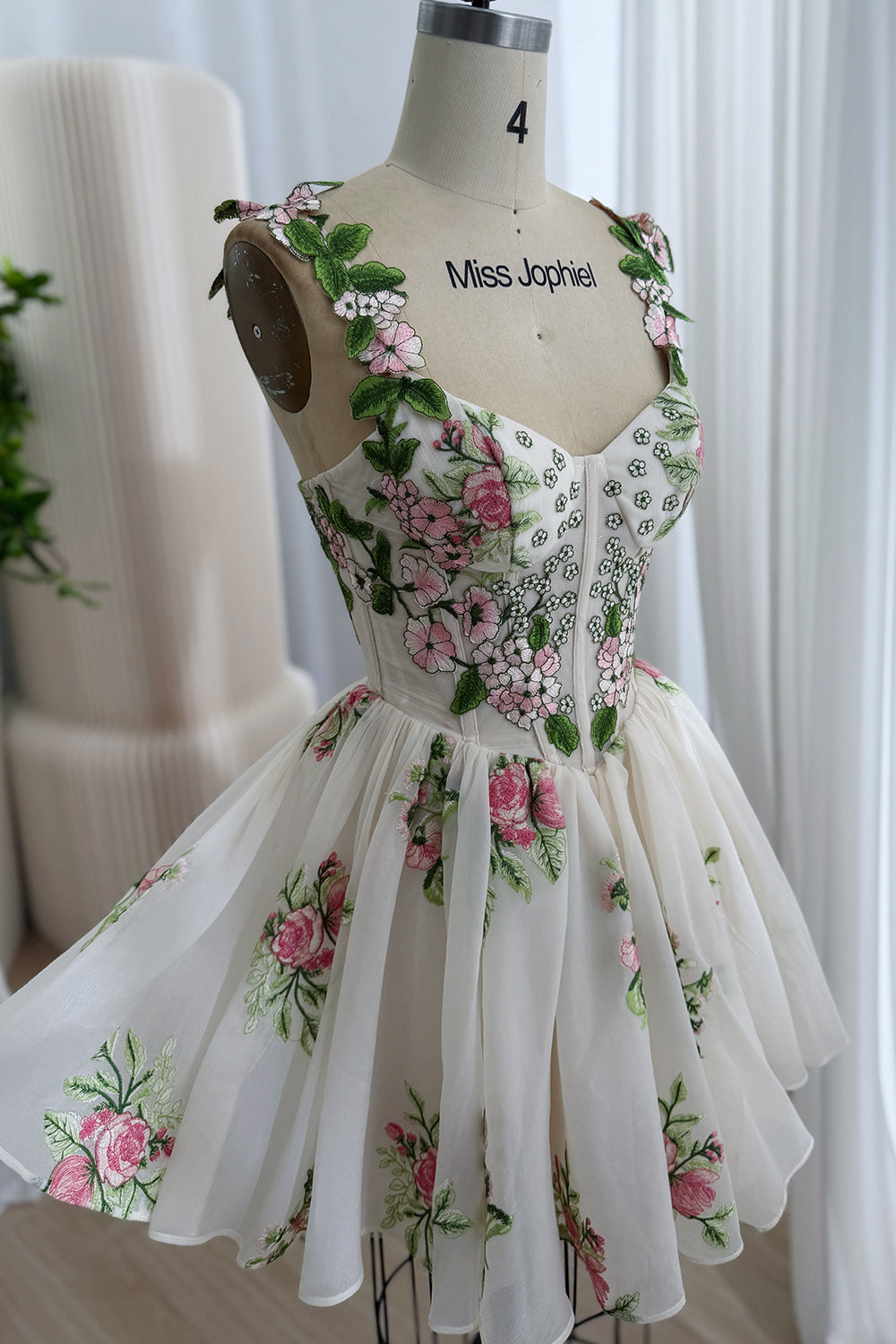 MissJophiel Spaghetti Straps V Neck Corset Mini Floral Prom Homecoming Dress