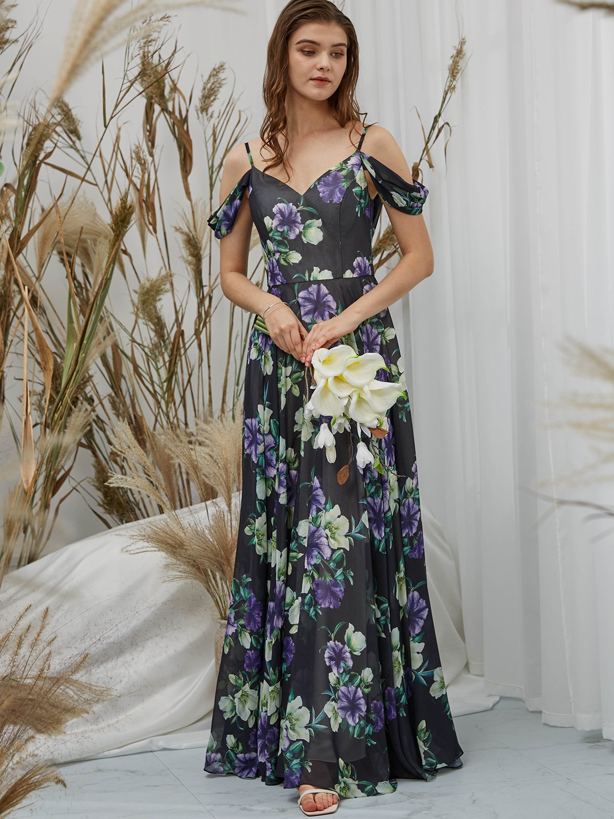 MissJophiel Women Straps Off the Shoulder Chiffon V Neck Black Print Floral Floor Length Formal Evening Gown Black / Above Knee / US8 MissJophiel Women Straps Off the Shoulder Chiffon V Neck Black Print Floral Floor Length Formal Evening Gown Black / Above Knee / US8