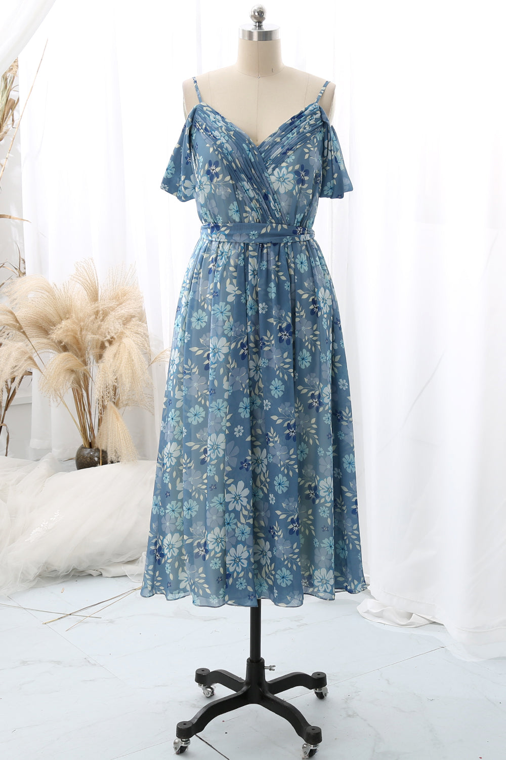 MissJophiel Women Straps Off the Shoulder V Neck Floral Chiffon Midi Formal Evening Gown Teal / Floor Length / US14 MissJophiel Women Straps Off the Shoulder V Neck Floral Chiffon Midi Formal Evening Gown Teal / Floor Length / US14