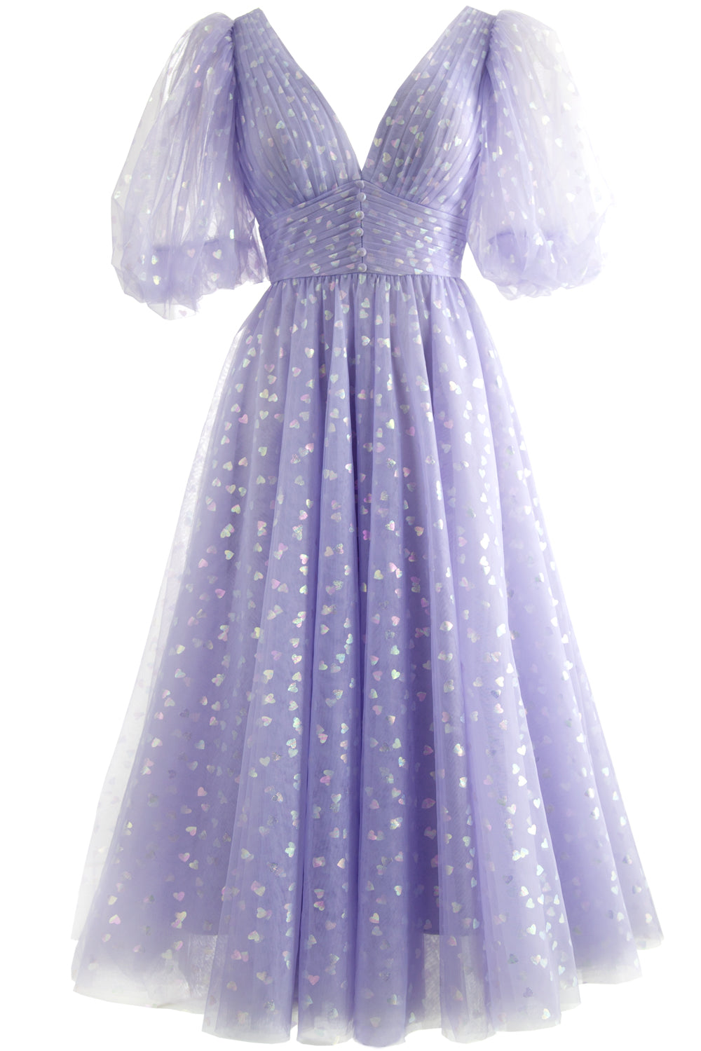 MissJophiel Puff Sleeves V Neck Tulle Midi Prom Dress Lavender / Floor Length / US20W MissJophiel Puff Sleeves V Neck Tulle Midi Prom Dress Lavender / Floor Length / US20W