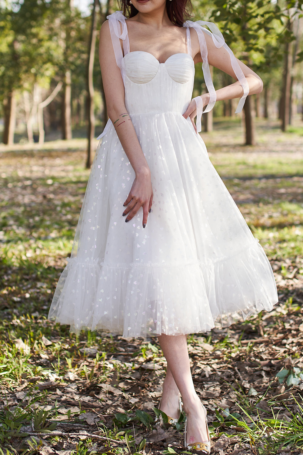 MissJophiel Bow Straps Tulle Sweetheart Midi Ivory Prom Dress Formal Evening Gown Ivory / Floor Length / US20W MissJophiel Bow Straps Tulle Sweetheart Midi Ivory Prom Dress Formal Evening Gown Ivory / Floor Length / US20W