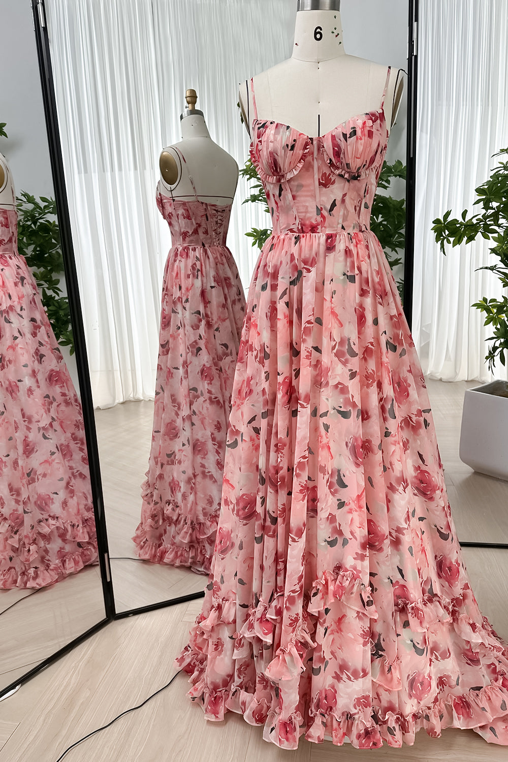 MissJophiel Spaghetti Straps Corset Floral Chiffon Dress