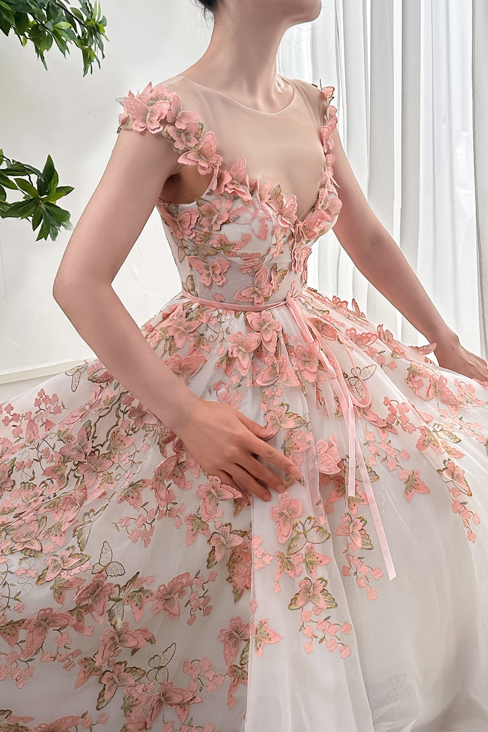 MissJophiel Cap Sleeves Illusion Boat Neck Butterfly Dress Blush / Above Knee / US2 MissJophiel Cap Sleeves Illusion Boat Neck Butterfly Dress Blush / Above Knee / US2