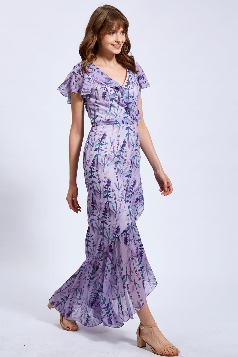 Cape Sleeves Chiffon Print Floral Wisteria Floor Length Formal Evening Gown Other / Above Knee / US10 Cape Sleeves Chiffon Print Floral Wisteria Floor Length Formal Evening Gown Other / Above Knee / US10