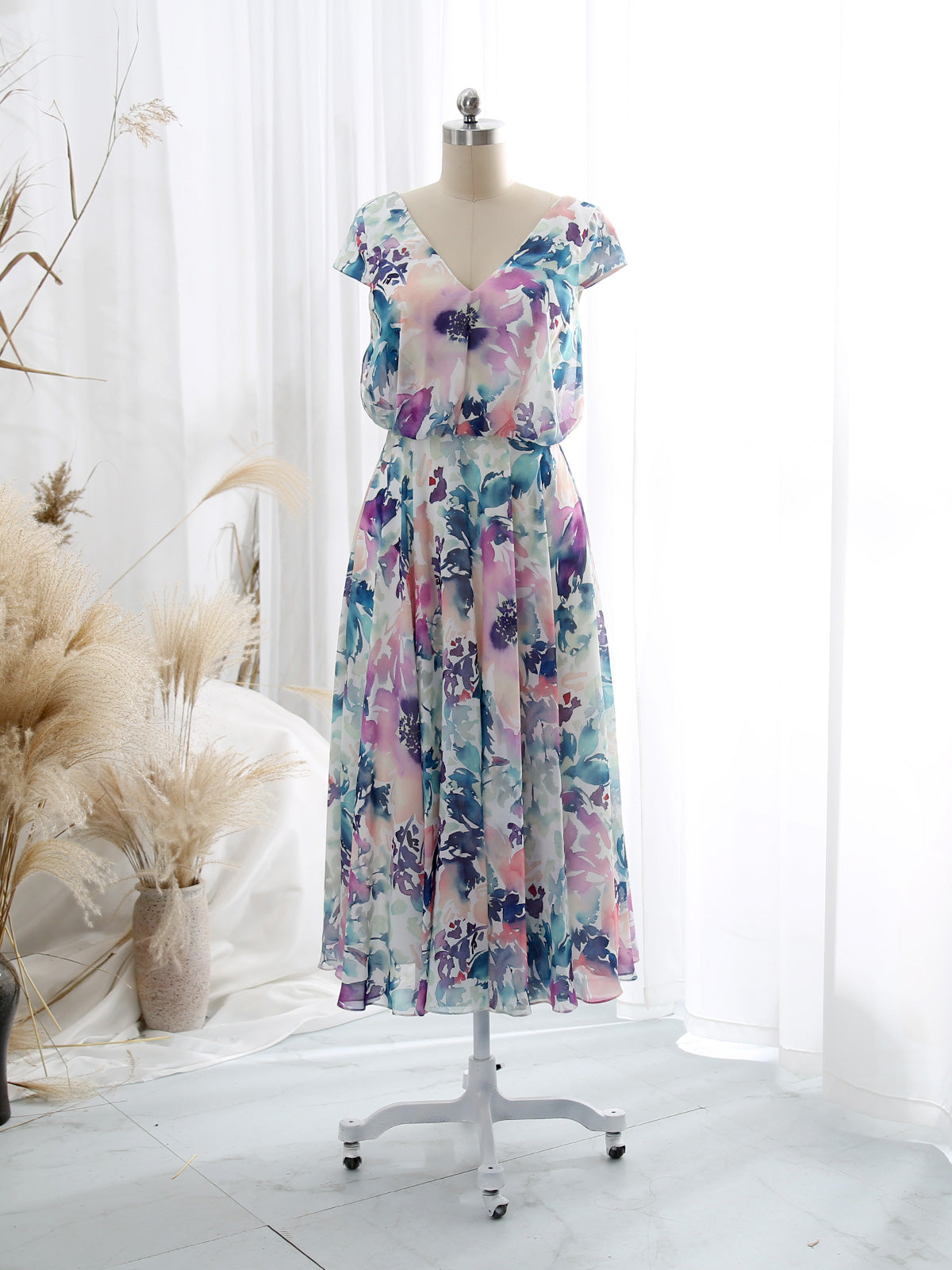 MissJophiel V Neck Cap Sleeve Tea Length Semi Formal Wedding Party Guest Bridesmaid Dresses Teal / Tea Length / US20 MissJophiel V Neck Cap Sleeve Tea Length Semi Formal Wedding Party Guest Bridesmaid Dresses Teal / Tea Length / US20
