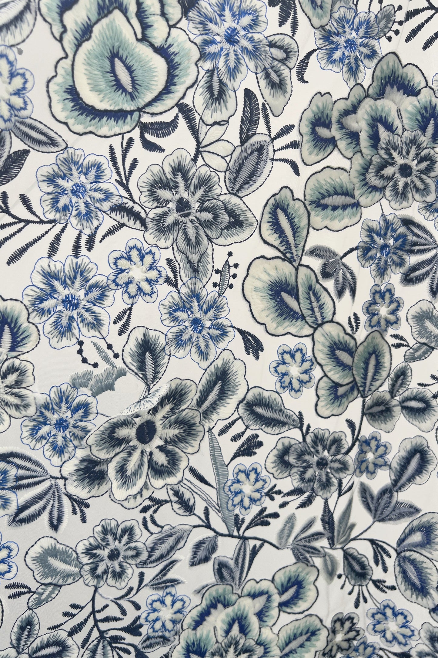 China Blue Floral Lace Fabric