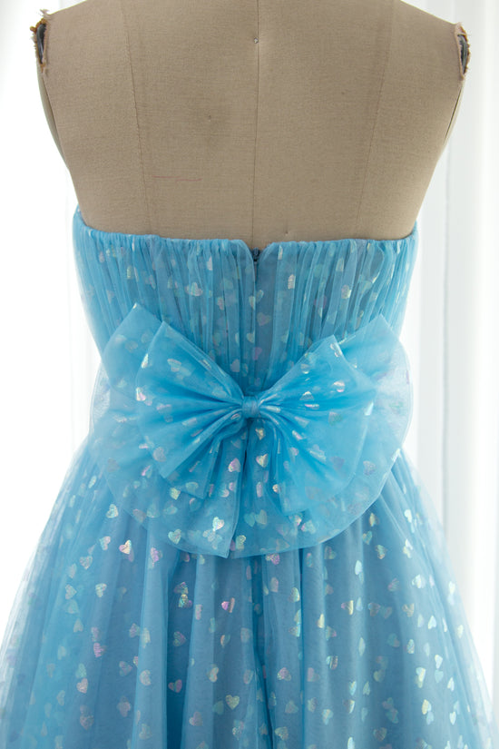 Sweetheart Neck Strapless Tulle Dress with Bow Dusty Blue Plus Size
