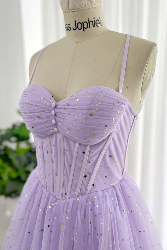 Lavender Corset Sweetheart Neckline Tulle Prom Dress