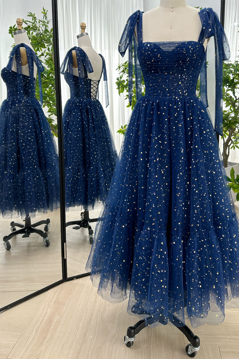 MissJophiel Dark navy Sweetheart Tulle Midi Formal Dress with Removable Straps (2 Sets) MissJophiel Dark navy Sweetheart Tulle Midi Formal Dress with Removable Straps (2 Sets)