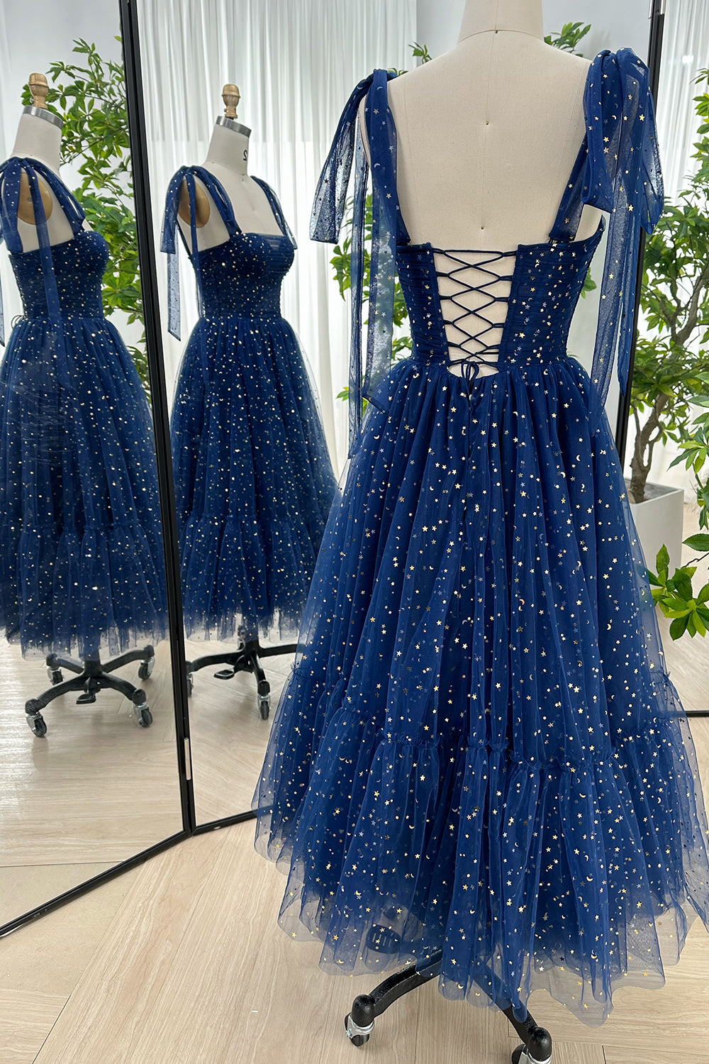 MissJophiel Dark navy Sweetheart Tulle Midi Formal Dress with Removable Straps (2 Sets) MissJophiel Dark navy Sweetheart Tulle Midi Formal Dress with Removable Straps (2 Sets)