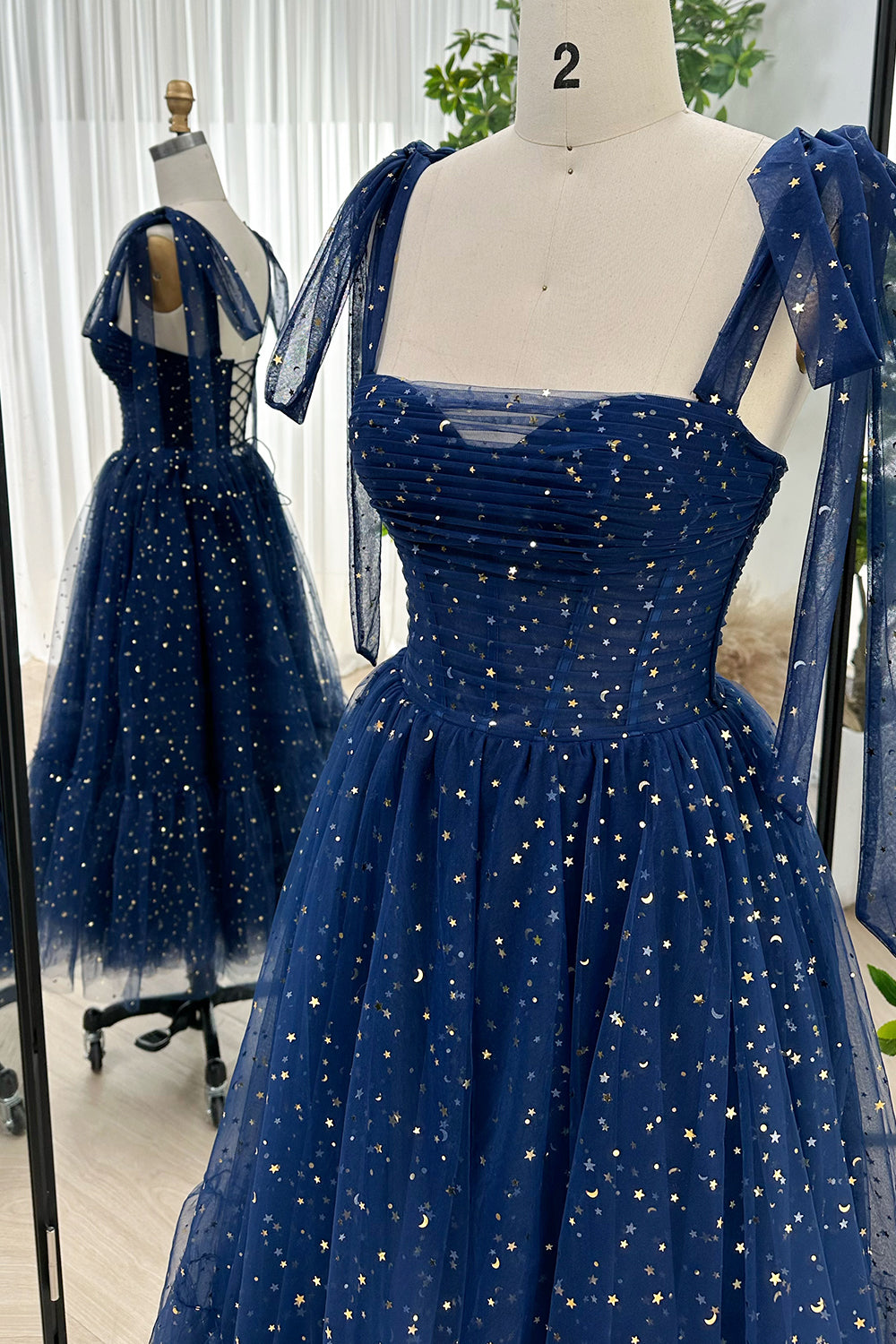 MissJophiel Dark navy Sweetheart Tulle Midi Formal Dress with Removable Straps (2 Sets) MissJophiel Dark navy Sweetheart Tulle Midi Formal Dress with Removable Straps (2 Sets)