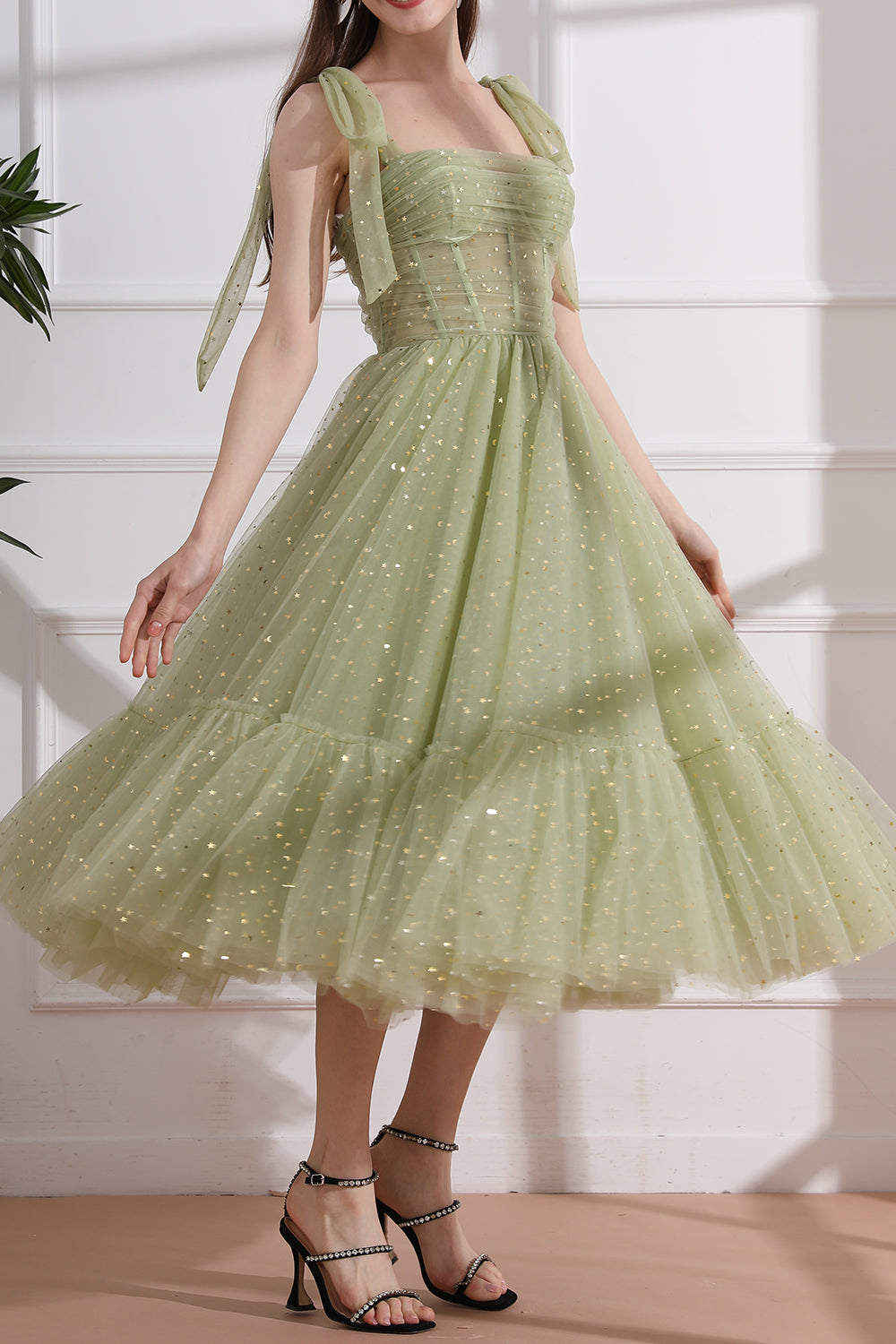 Sweetheart Tulle Midi Formal Dress with Removable Straps