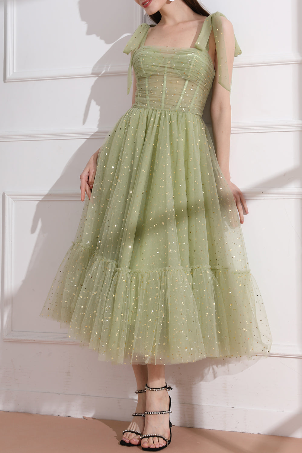 Sweetheart Tulle Midi Formal Dress with Removable Straps