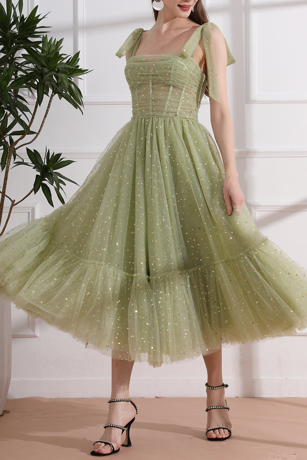 Sweetheart Tulle Midi Formal Dress with Removable Straps