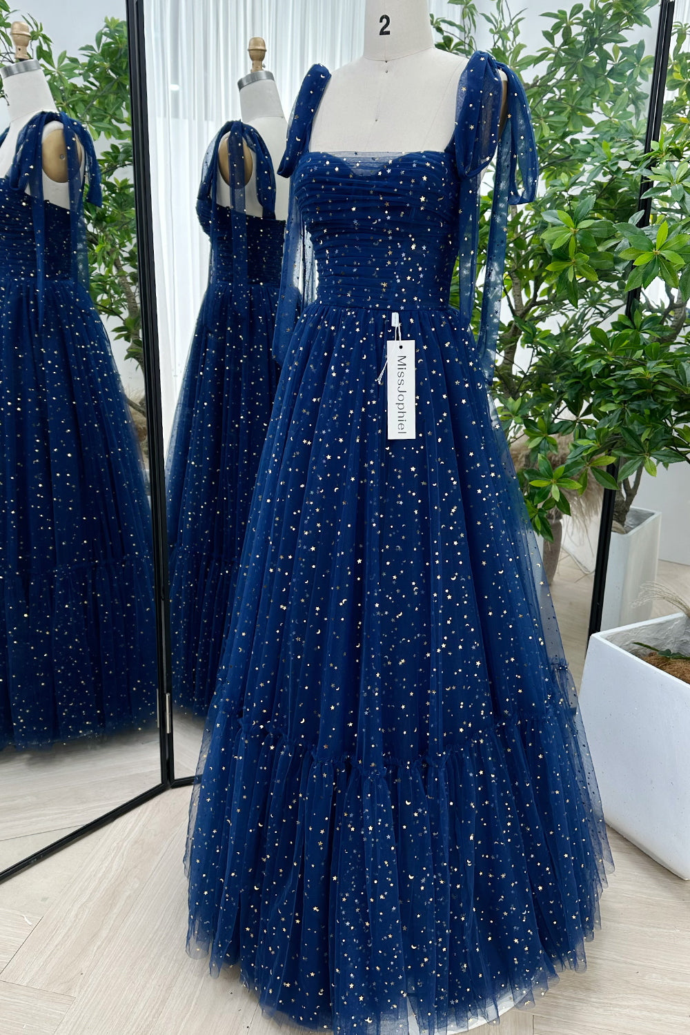 MissJophiel Dark navy Sweetheart Tulle Midi Formal Dress with Removable Straps (2 Sets) MissJophiel Dark navy Sweetheart Tulle Midi Formal Dress with Removable Straps (2 Sets)