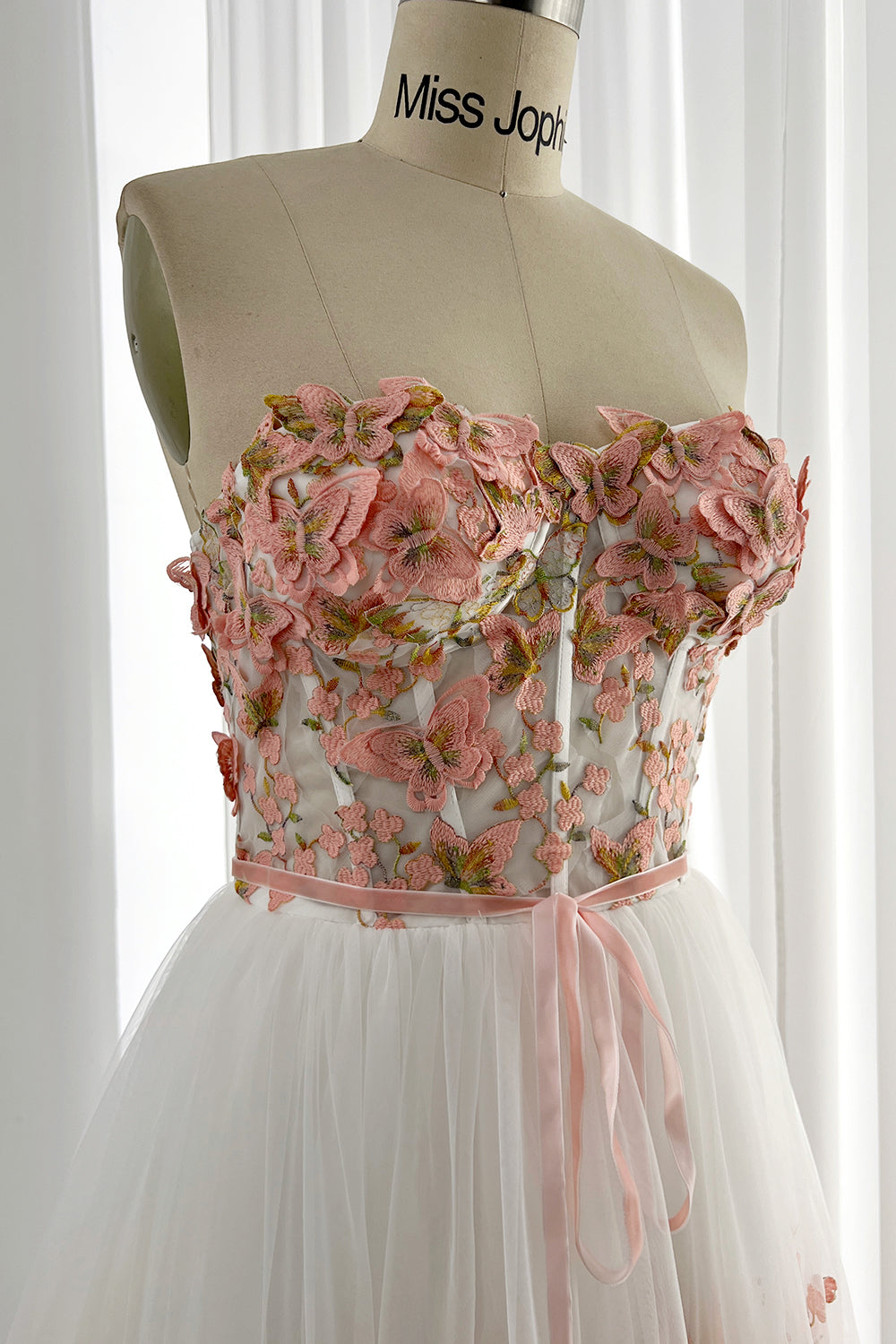 MissJophiel Strapless Rose Print Organza Mini Corset Dress with Lace Up Back