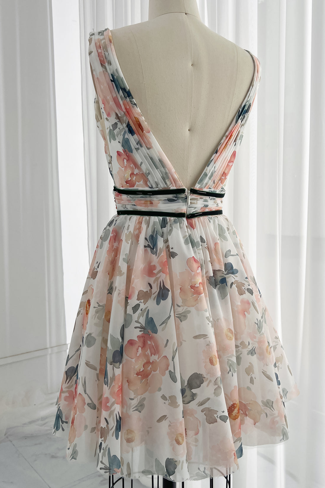 Floral V Neck Mini Dress