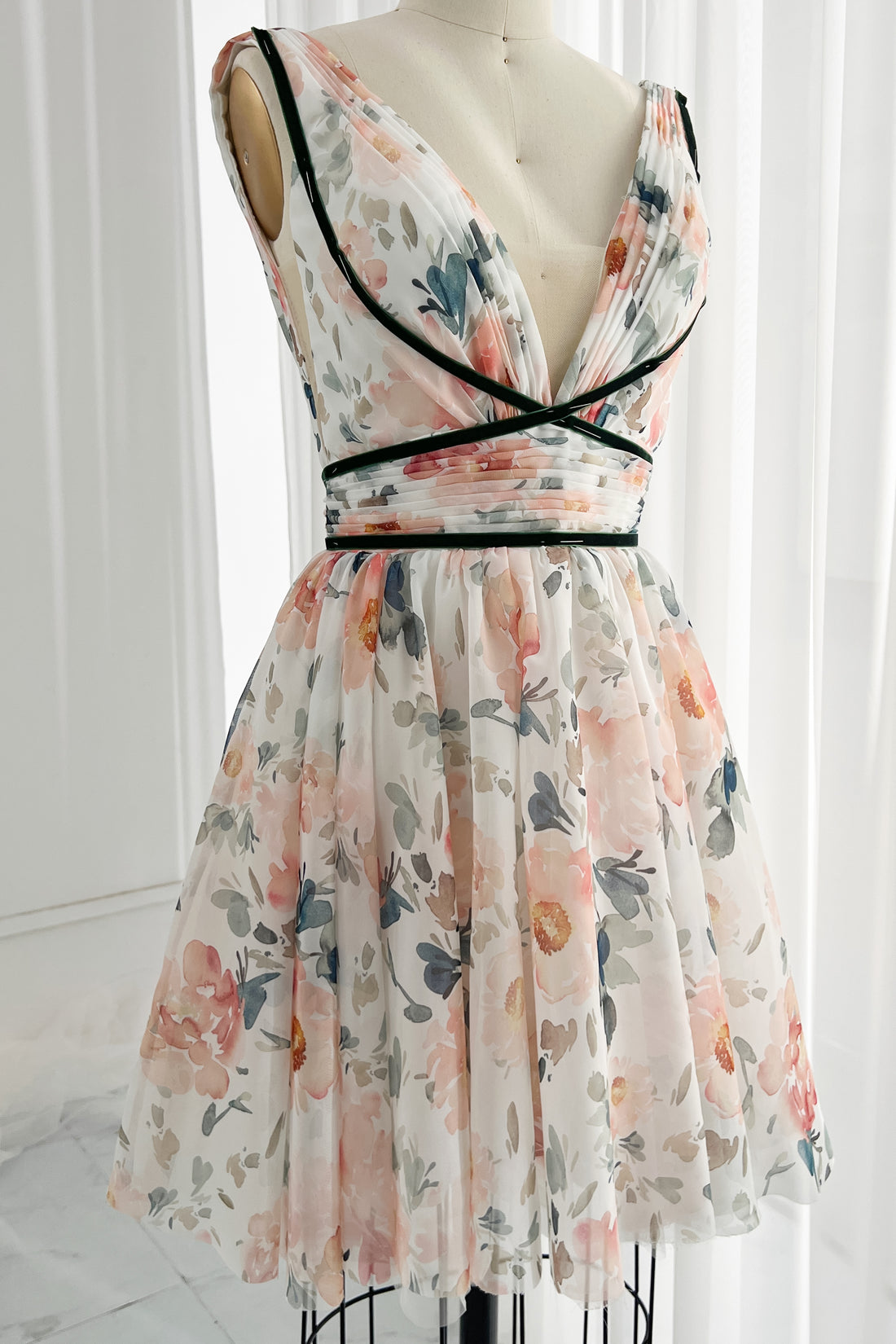 Mable Floral Cream V-Neck Mini Dress